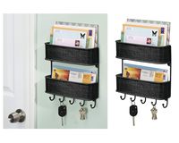 iDesign Twillo Mail and Key Holder, Double Basket Wall Mounted Key Rack Organizer and Letter Sorter Holder for Entryway, Kitchen, Mudroom, Home Office, 2-Tiers, Black