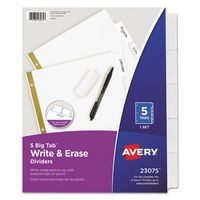 Avery 23075 Write & Erase Big Tab Paper Dividers, 5-Tab, White, Letter