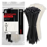 Neiko 51255A UV Black and Natural White 8-Inch Heavy Duty Cable Zip Ties, 200-Piece Assortment | 75 lb Tensile Strength