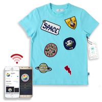 B'zT Washable Tracking Device Sensor Pre-Embedded T-Shirt in Cotton, Bio-Degradable Encasing, Free App Works with Smartphone to Track up to 5 Children Perfect for Travel & Playground.(M, Sky Blue)