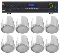 JBL VMA1120 70v 240w Amplifier+(8) White 5.25" Pendant Speakers for Restaurant