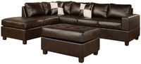 BOBKONA Soft-Touch Reversible Bonded Leather Match 3-Piece Sectional Sofa Set, Espresso