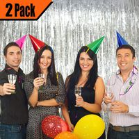 GIFTEXPRESS 2-Pack Silver Foil Fringe Curtain (2, Silver) Party Backdrop/Party Photo Booth Backdrop/Silver Fringe Backdrop