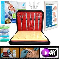 Complete Suture Practice Kit for Medical Students w/ How-To Suture HD Video Course, Suture Training Manual & Carryall Case. All-in-One A Plus Medics kit incl. suture practice pad. (Education Use Only)