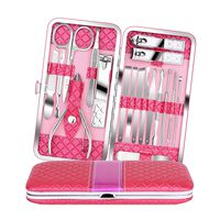 Teamkio 18pcs Manicure Pedicure Nail Clippers Set Travel Hygiene Kit Stainless Steel Professional Cutter Care Set Scissor Tweezer Knife Ear Pick Tools Grooming Kits with Leather Case (18pcs, Pink)