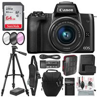 Canon EOS M50 Mirrorless Digital Camera with EF-M 15-45mm Lens (Black) and 64GB SD Card + Deluxe Photo Travel Bundle