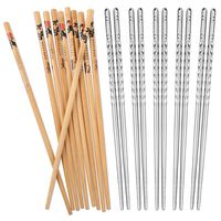 Hiware 10 Pairs Reusable Chopsticks Set Include 5 Pairs Metal Stainless Steel Spiral Chopsticks and 5 Pairs Natural Bamboo Chopsticks 8.8 Inches, Easy to Hold