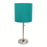 Limelights LT2024-TEL Stick Brushed Steel Lamp with Charging Outlet and Fabric Shade, 19.50 x 8.50 x 8.50 inches, Teal