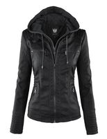 Lock and Love LL WJC663 Womens Removable Hoodie Motorcyle Jacket S Black