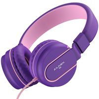 AILIHEN I35 Kid Headphones with Microphone Volume Limited Childrens Girls Boys Teens Lightweight Foldable Portable Wired Headsets for School Airplane Travel Cellphones Tablets (Pink Purple)