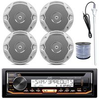 JVC KD-R97MBS MP3/USB/AUX Bluetooth Marine Boat Yacht Stereo Receiver CD Player Bundle Combo With 4 (2 Pairs) JBL MS6510 150 Watt 6.5" Dual Cone White Marine Speaker + 18g 50FT Speaker Wire