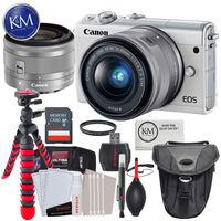 Canon EOS M100 Mirrorless Digital Camera with 15-45mm Lens (White) + Essential Photo Bundle