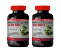 Female Support Supplement - Black MACA 1000 MG - Premium Herbal Supplement - maca Root gelatinized Capsules - 2 Bottles 180 Vegetable Capsules