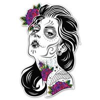 Sugar Skull Girl with Colored Roses - 4 Inch Full Color Decal for Macbooks or Laptops - Proudly Made in The USA from Adhesive Vinyl