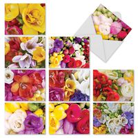 The Best Card Company - 10 Flower All Occasion Blank Cards (4 x 5.12 Inch) - Boxed Cards with Envelopes - Fanciful Freesias M3040