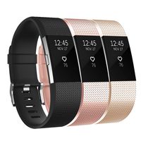 Keasy Bands Compatible with Fitbit Charge 2, Soft Adjustable Replacement Wristbands Strap for Charge 2, 3 Colors in 1 Pack (Black/Rose Gold/Champaign, Small(5.5"-6.7"))