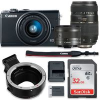 Canon EOS M100 Mirrorless Digital Camera (Black) Bundle w/Canon EF-M 15-45mm is STM & Tamron 70-300mm Di LD Lenses + Auto (EF/EF-S to EF-M) Mount Adapter + Basic Camera Kit