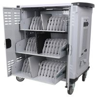 Pearington Premium Fully Assembled Heavy-Duty Smart Charge 42 Device Mobile Storage Cart w/3 External Outlets, 4 Point High Security, Up to 15.6" Screen Size, 3 Pull-Out Shelves, Removable Dividers
