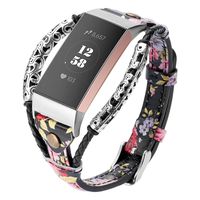 Wearlizer Compatible with Fitbit Charge 3 Bands for Women Men Leather Handmade Replacement Fit Bit Charge 3 hr Band Accessories Strap Stylish Wristbands Adjustable Size Bracelet (Floral Pink)
