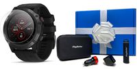 Garmin Fenix 5X Plus+ Sapphire (Black) Gift Box Bundle | +Screen Protectors, PlayBetter Portable Charger, USB Adapters & Case | Multisport GPS Watch, Maps, Garmin Pay, Spotify