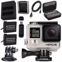 GoPro HERO4 Black + Rechargeable Battery + Dual Battery Charger + Case for GoPro HERO4 and GoPro Accessories + Tripod Adapter For GoPro Bundle