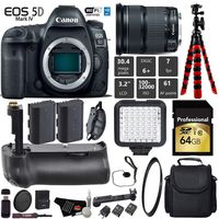 Canon EOS 5D Mark IV DSLR Camera with 24-105mm is STM Lens + Professional Battery Grip + UV Protection Filter + LED Kit + Extra Battery + Case + Wrist Strap + Tripod - International Version