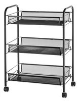 Halter 3-Tier Rolling Basket Stand, Full Metal Rolling Trolley for Kitchen & Bathroom - Three Tier Storage Cart w/Shelves & Wheels - 24.75" X 17.25" - Black