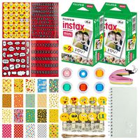 Fujifilm Instax Mini Twin Pack Instant Film (40 Exposures) + Scrapbooking Album (White) + Colored Lens Filters + Striped Camera Strap + Photo Peg Pins + 20 Sticker Frames - Full Emoji Accessory Bundle