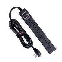 BESTEK 6-Outlet Surge Protector Ultra Slim 15A 125V Commercial Power Strip with 6-Foot Long Extension Cords and Right-Angled Flat Plug, 200 Joules, FCC ETL Listed, Black (Renewed)