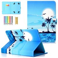 LittleMax 8 Inch Case, Lightweight Flip Folio Protective Cover PU Leather with Pencil Holder for All 8 Inch Pad or Phone -2 Beach Coconut Palm