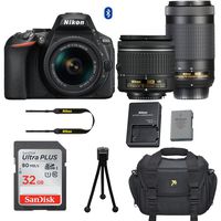 Nikon D5600 DSLR Camera with Nikon AF-P DX 18-55mm f/3.5-5.6G VR Lens + Nikon AF-P DX NIKKOR 70-300mm f/4.5-6.3G ED Lens + 32GB Memory Card + Deluxe Camera Carrying Bag + Tripod (Certified Refurbished)