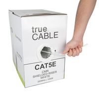 Cat5e Shielded Riser (CMR), 1000ft, White, 24AWG Solid Bare Copper, 350MHz, ETL Listed, Overall Foil Shield (FTP), Bulk Ethernet Cable, trueCABLE