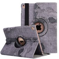 MeiLiio Tablet Case for iPad Air 2 Book Style Map Pattern Shell, Folio Flip Case Screen Protector Cover Hybrid PU Leather with 360 Degrees Rotating Case Cover for Apple iPad Air 2 -Black