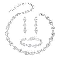 3 Pack Silver Plating Rhinestone Crystal Choker Necklace Link Bracelet Teardrop Dangle Earrings Jewelry Sets for Women Girls, Womens Bridal Wedding Bridesmaid Party Birthday Prom Jewelry Gift.