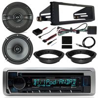 1998-2013 Harley Davidson - Kenwood CD Player Bluetooth USB Receiver, 2X Kicker 6.5" KS 200 Watt Speakers, Dash Install Kit, Speaker Adapters, Thumb Control Module, Antenna - FL Models