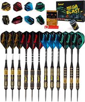 IgnatGames Steel Tip Darts Set - Professional Darts with Aluminum Shafts, Rubber O'Rings, and Extra Flights + Dart Sharpener + Innovative Case + Darts Guide (Mega Blast)
