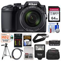 Nikon Coolpix B500 Wi-Fi Digital Camera (Black) with 64GB Card + Case + Flash + Batteries & Charger + Tripod + Strap + Kit