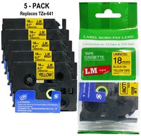 LM Tapes - 5/Pack Premium 3/4" (18mm) Black on Yellow Compatible TZe P-touch Tapes for Brother PT-310, PT310 Label Maker with FREE Tape Guide Included