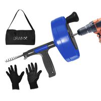 DrainX Power Pro 35-FT Steel Drum Auger Plumbing Snake with Drill Attachment | Use Manually or Powered | Heavy Duty Drain Cleaning Cable with Work Gloves and Storage Bag Included