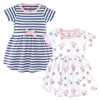Touched by Nature Girls, Toddler, and Baby Organic Cotton Short-Sleeve Dresses, Rose And Berries, 12-18 Months