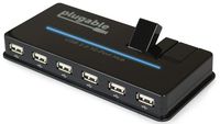 Plugable USB Hub, 10 Port - USB 2.0 with 20W Power Adapter and Two Flip-Up Ports
