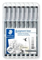 Staedtler Pigment Liner Fineliner Pens with Assorted Line Width - Black (Set of 8)