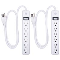 GE 6 Grounded Outlet Surge Protector, 450 Joules, 2 Pack Power Strip, 3 Ft Long Extension Cord, Heavy Duty, On/Off Switch, Integrated Circuit Breaker, Warranty, UL Listed, White, 14709