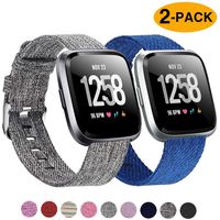 Welltin 2 Pack Bands Compatible with Fitbit Versa/Fitbit Versa 2 / Fitbit Versa Lite for Women Men, Breathable Woven Fabric Strap, Adjustable Replacement Wristband for Fitbit Versa Smart Watch
