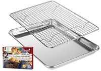 KITCHENATICS Roasting & Baking Sheet with Cooling Rack: Small Quarter Sheet Size Aluminum Cookie Pan Tray with Stainless Steel Wire Rack - 9.6" x 13", Heavy Duty Quality, Oven Safe and Non Toxic