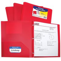 C-Line Two-Pocket Heavyweight Poly Portfolio with Prongs, For Letter Size Papers, Includes Business Card Slot, 1 Case of 25 Portfolios, Red (33964-25)