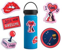 Cute Pink Aesthetic Stickers for Water Bottles (5 Pack) - Funny, Lovely, Trendy, Waterproof Vinyl Decal Stickers for Teens, Girls, Women, Feminists - for Hydro Flask Tumbler Waterbottle Laptop Phone