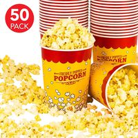 Stock Your Home 32 Oz Popcorn Bucket (50 Count) Paper Popcorn Cups for Movie Theater Concsession Carnival Party - Yellow and Red Reusable Popcorn Containers