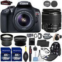 Canon EOS Rebel T6 18MP DSLR Camera with EF-S 18-55mm IS II Lens + Kit Includes, 58mm HD Wide Angle Lens + 2.2x Telephoto + 2Pcs 32GB Commander Cards + Replacement LP-E10 Battery + Backpack Case