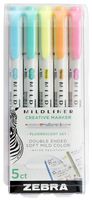 Zebra Pen Mildliner, Double Ended Highlighter, Broad and Fine Tips, Assorted Fluorescent Colors, 5-Count